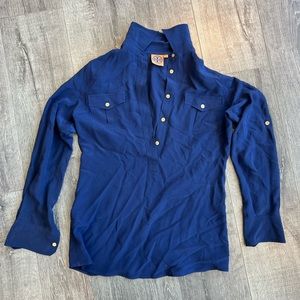 Tory Burch Blue Blouse with Gold Buttons size 6